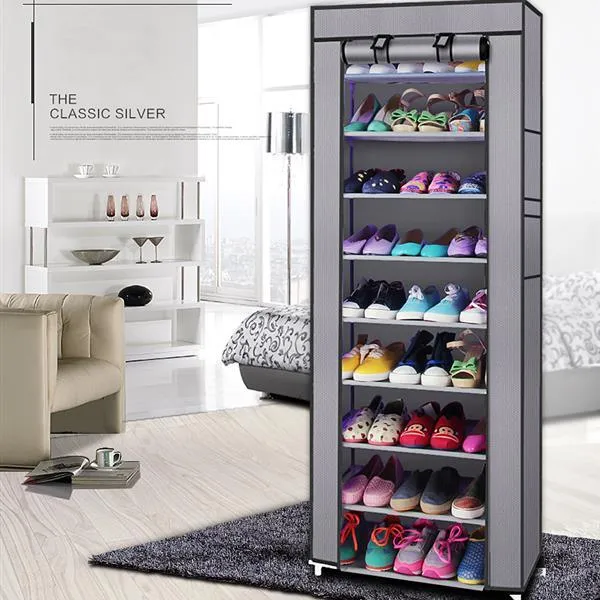 10-Layer 9-Grid Shoe Rack Closet Organizer in Multiple Colors