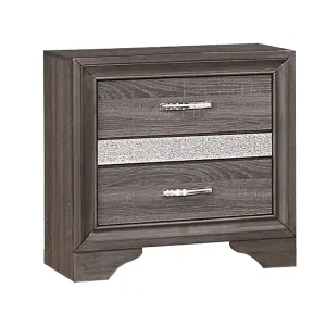 2 Drawer Wooden Nightstand with 1 Hidden Jewelry Drawers, Gray and Silver By Benzara