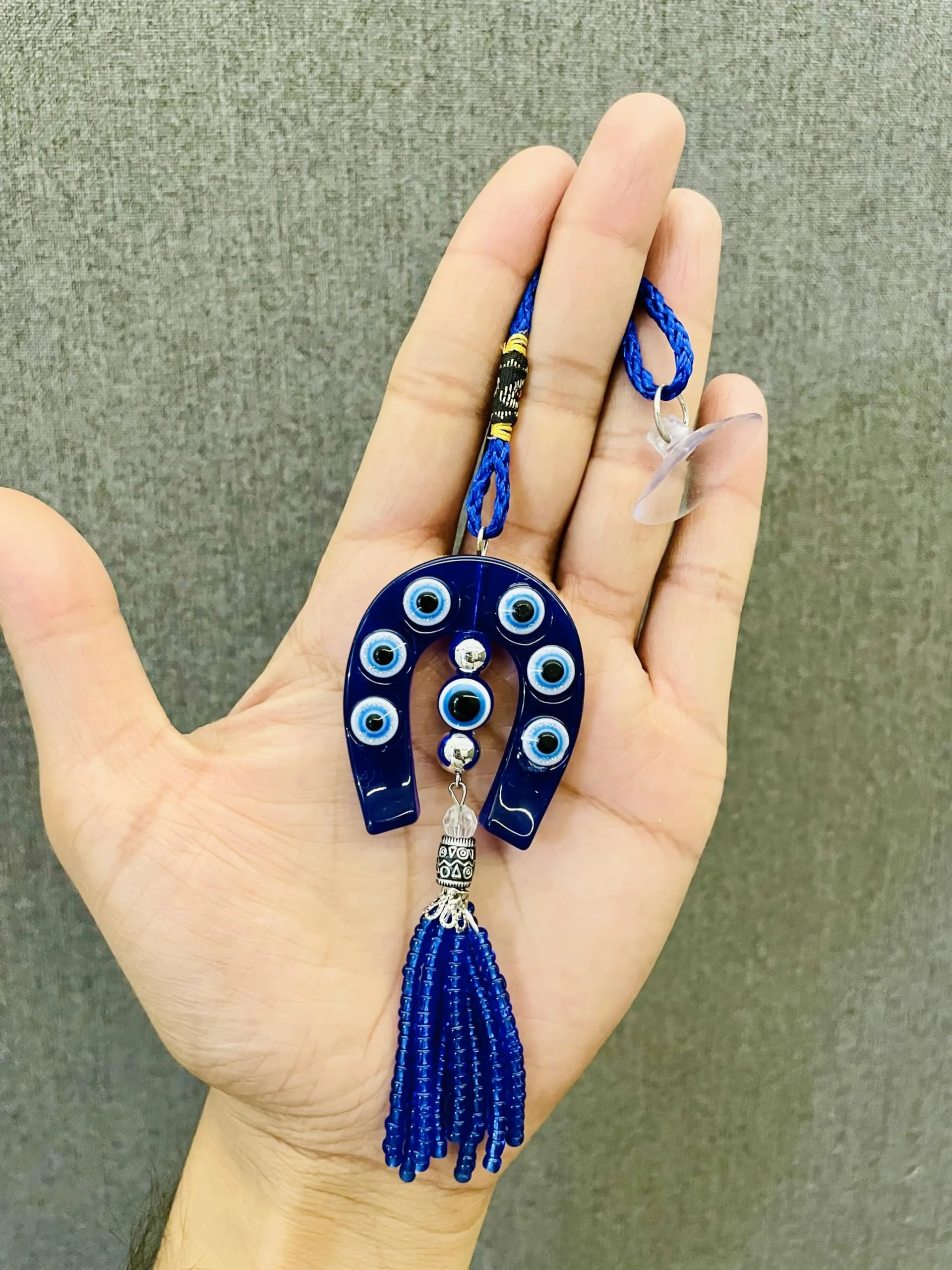 2 Pc Horse Shoe Small Evil Eye Hanging for Car, Home & Office | Evil Eye for Nazar Protection | Horse Shoe Blue