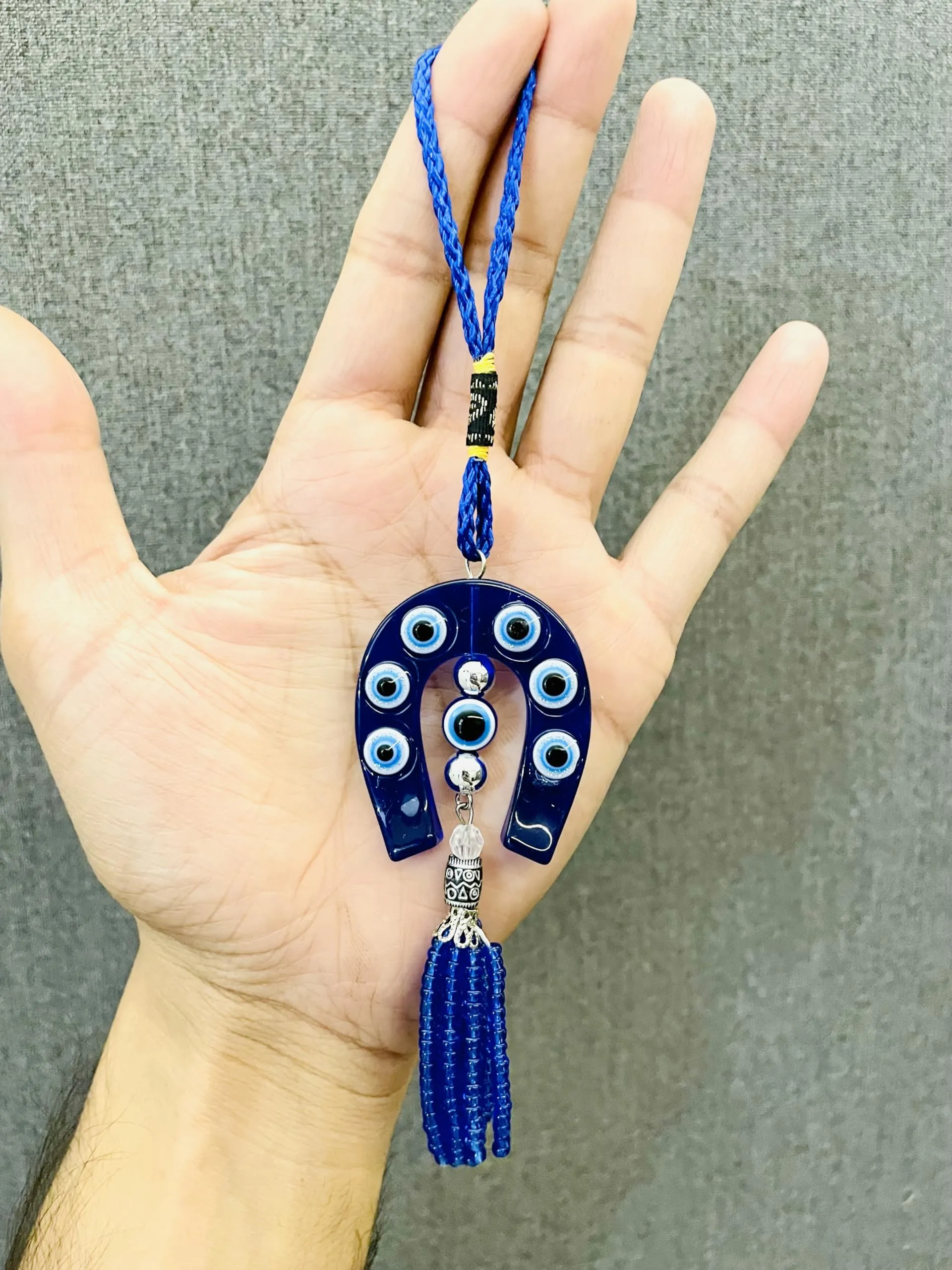 2 Pc Horse Shoe Small Evil Eye Hanging for Car, Home & Office | Evil Eye for Nazar Protection | Horse Shoe Blue