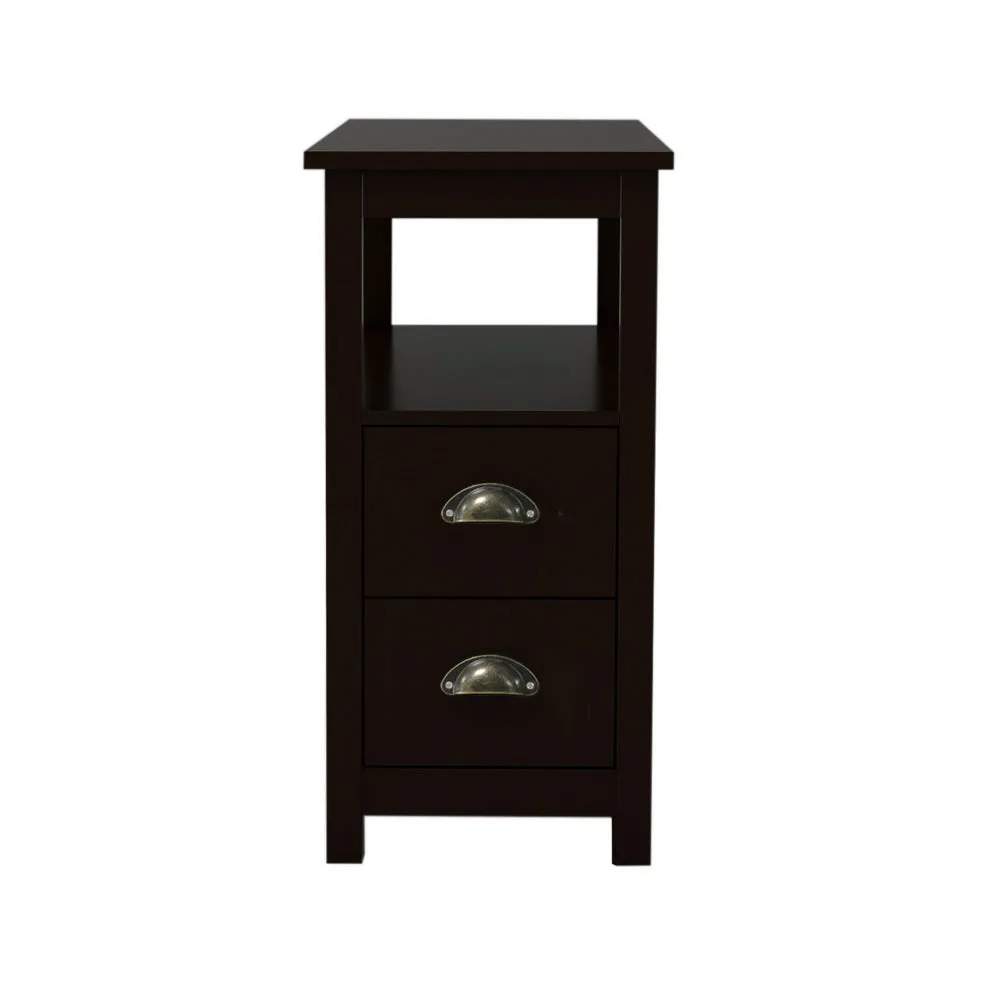 24" Wood Nightstand, 2 Drawers, 1 Shelf, Cup Handles, Brown By Casagear Home