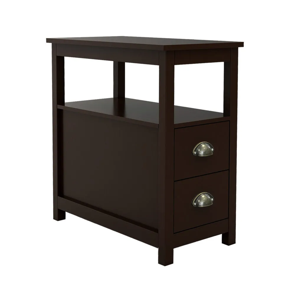 24" Wood Nightstand, 2 Drawers, 1 Shelf, Cup Handles, Brown By Casagear Home