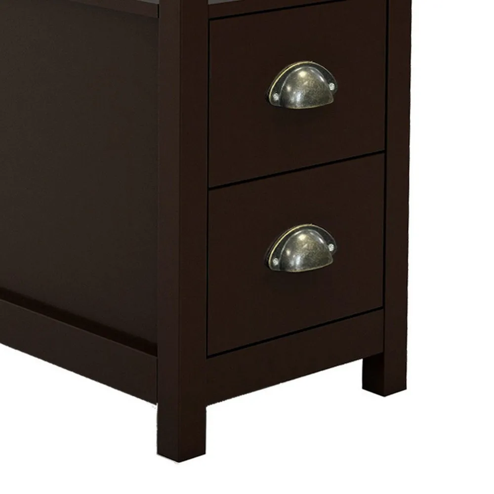 24" Wood Nightstand, 2 Drawers, 1 Shelf, Cup Handles, Brown By Casagear Home