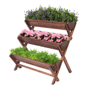 3 Tiers Wooden Raised Vertical Garden Bed Fir Wood Flower Rack