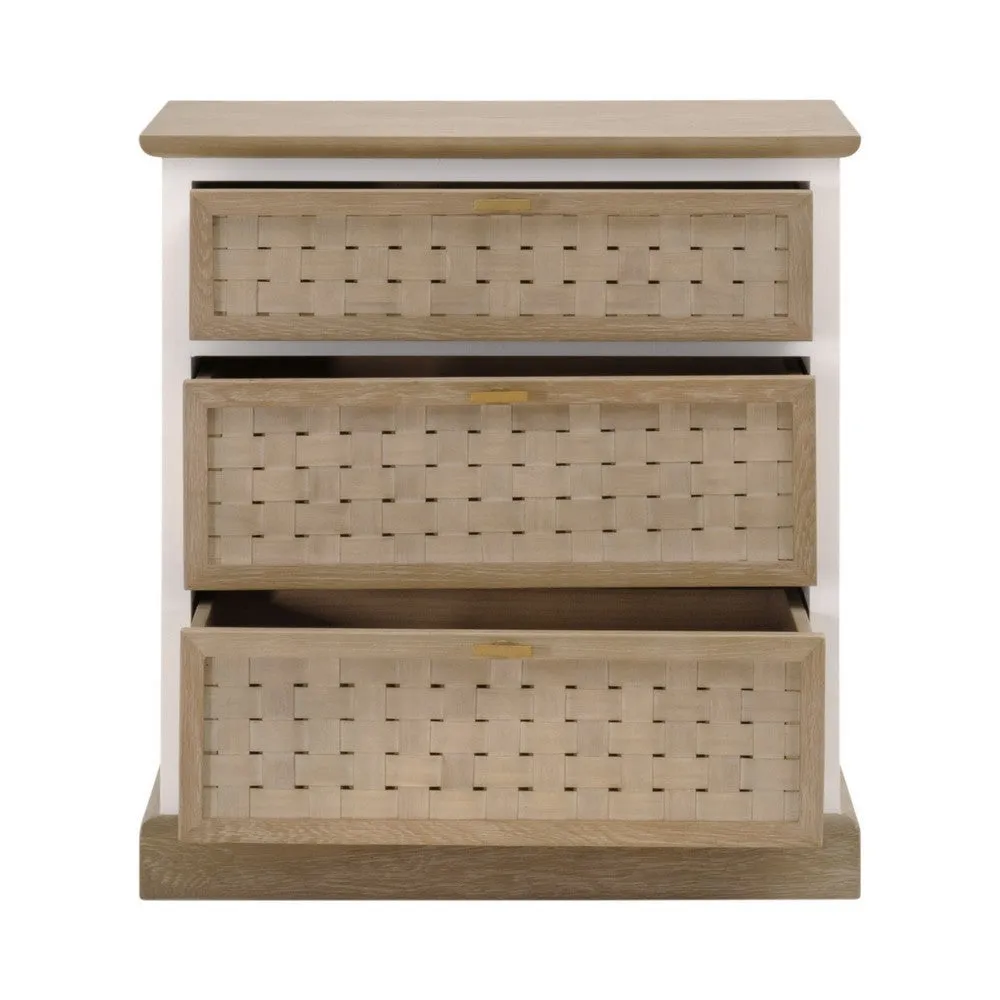 30 Inch Accent Cabinet, 3 Brown Basket Woven Drawer Fronts, Solid Oak Wood By Casagear Home