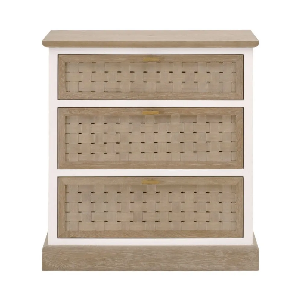 30 Inch Accent Cabinet, 3 Brown Basket Woven Drawer Fronts, Solid Oak Wood By Casagear Home