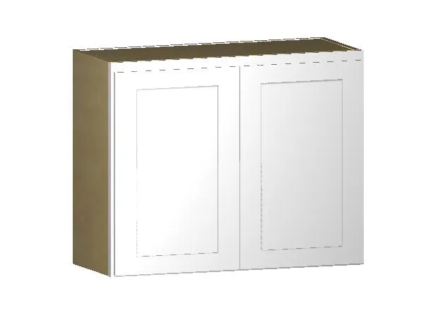 30" Wide 24" Deep Bridge White Shaker 1-1/4" Overlay Wall Cabinet - Double Door 12", 15", 18", 21" & 24" Tall