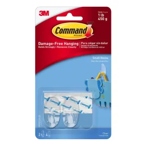 3M Command Small Clear Hooks with Clear Strips 2 Hooks/4 Strips/450 gm