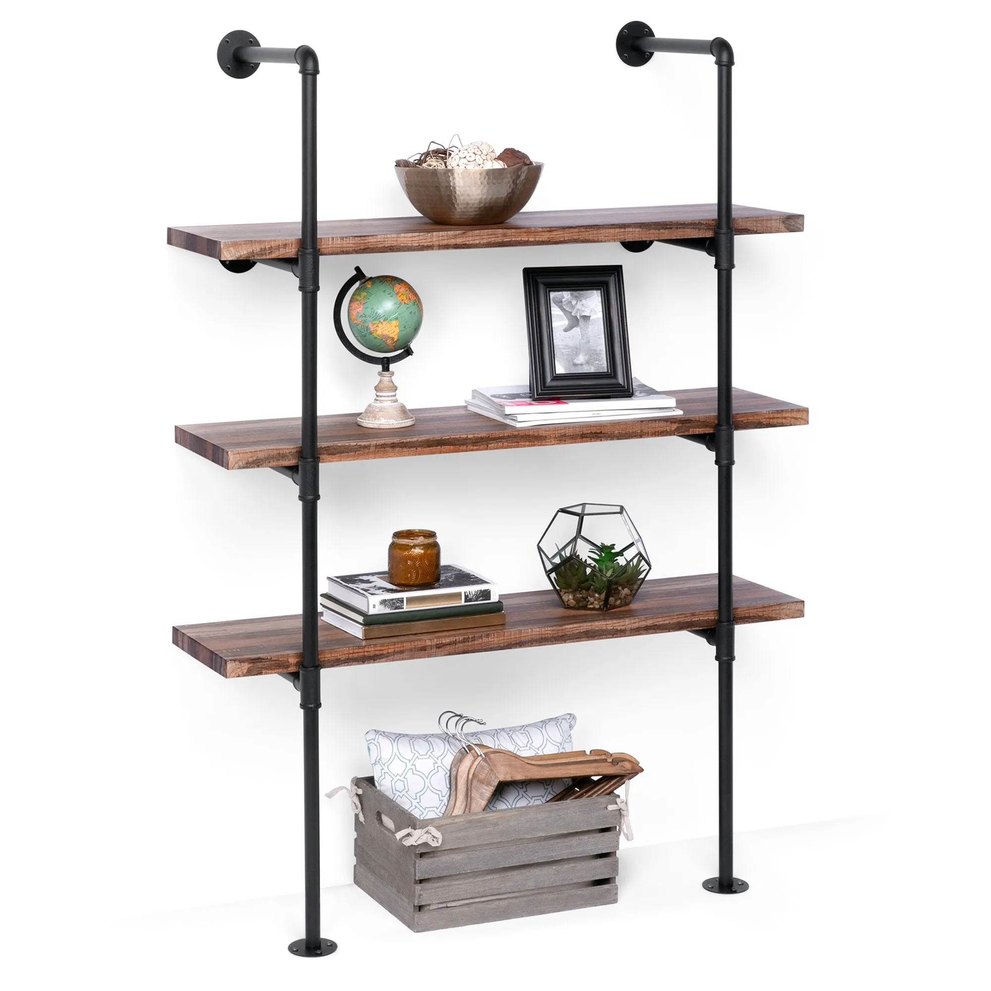 4-Tier Industrial Wall-Mounted Iron Pipe Bracket DIY Bookshelf Frame