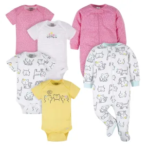 6-Piece Baby Girls Cat Onesies® Brand Bodysuit & Sleep 'N Play Set