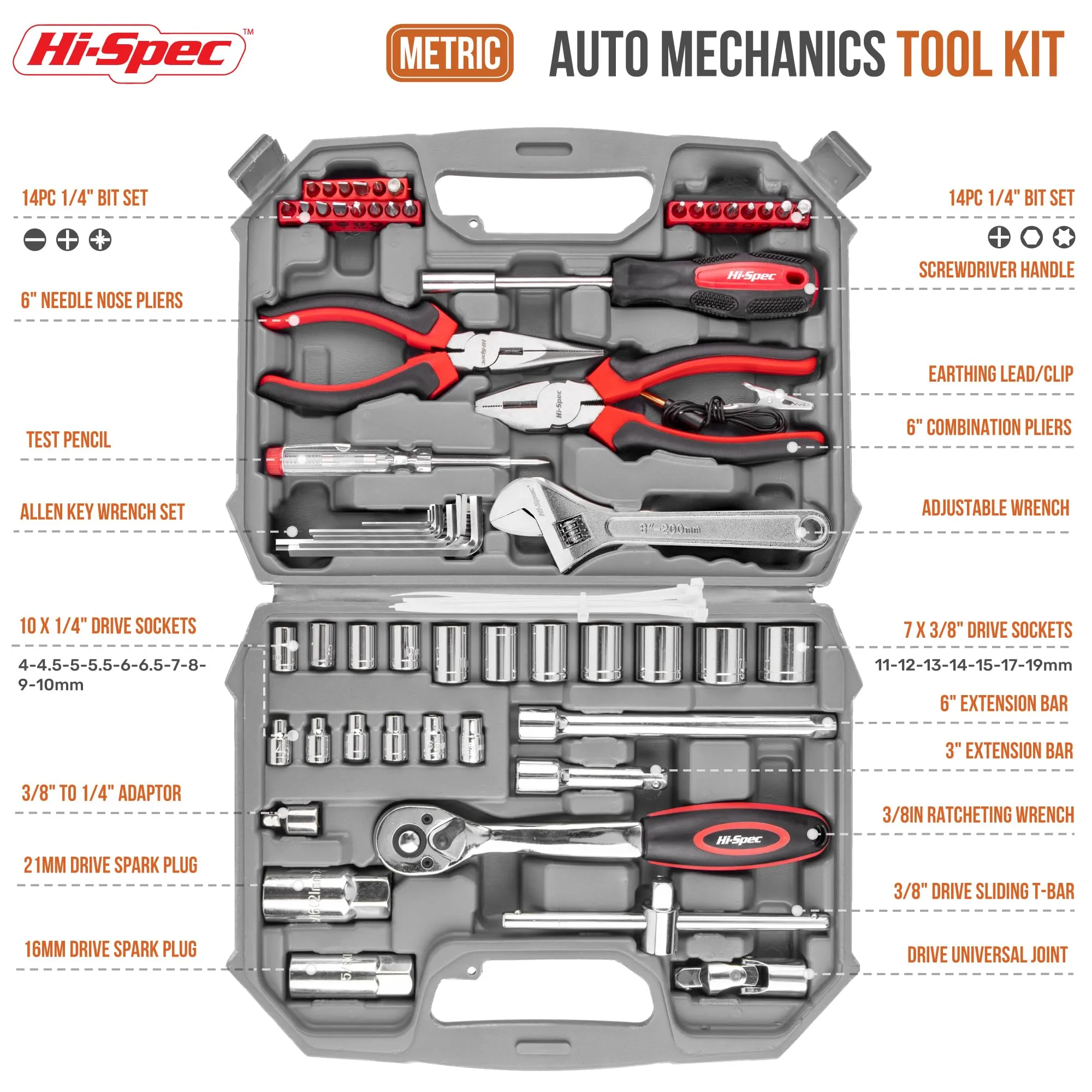 67pc METRIC Auto Mechanics Sockets and Hand Tool Kit Set. Portable DIY Set for Car, Motorcycle, Engine & Garage Repairs