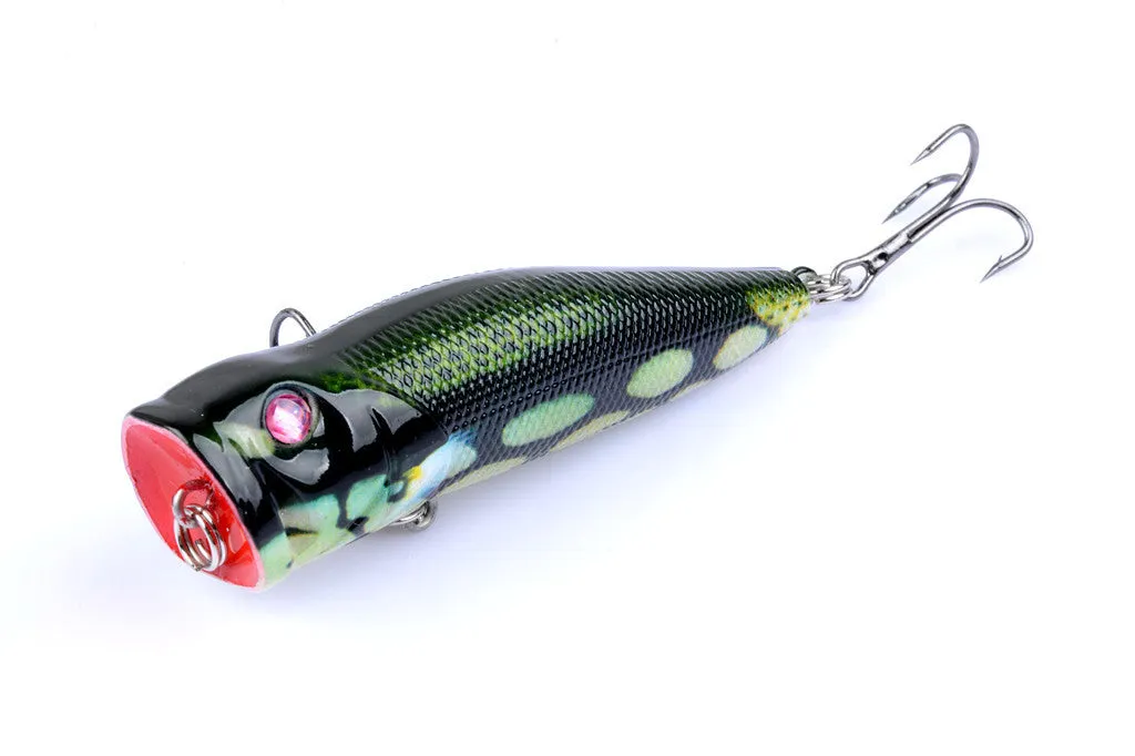 6X 7cm Popper Fishing Lures, 3D Eyes, Sharp Hooks, Durable ABS