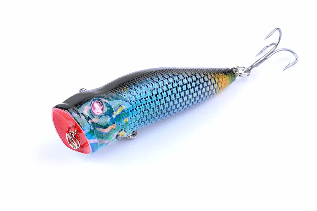 6X 7cm Popper Fishing Lures, 3D Eyes, Sharp Hooks, Durable ABS