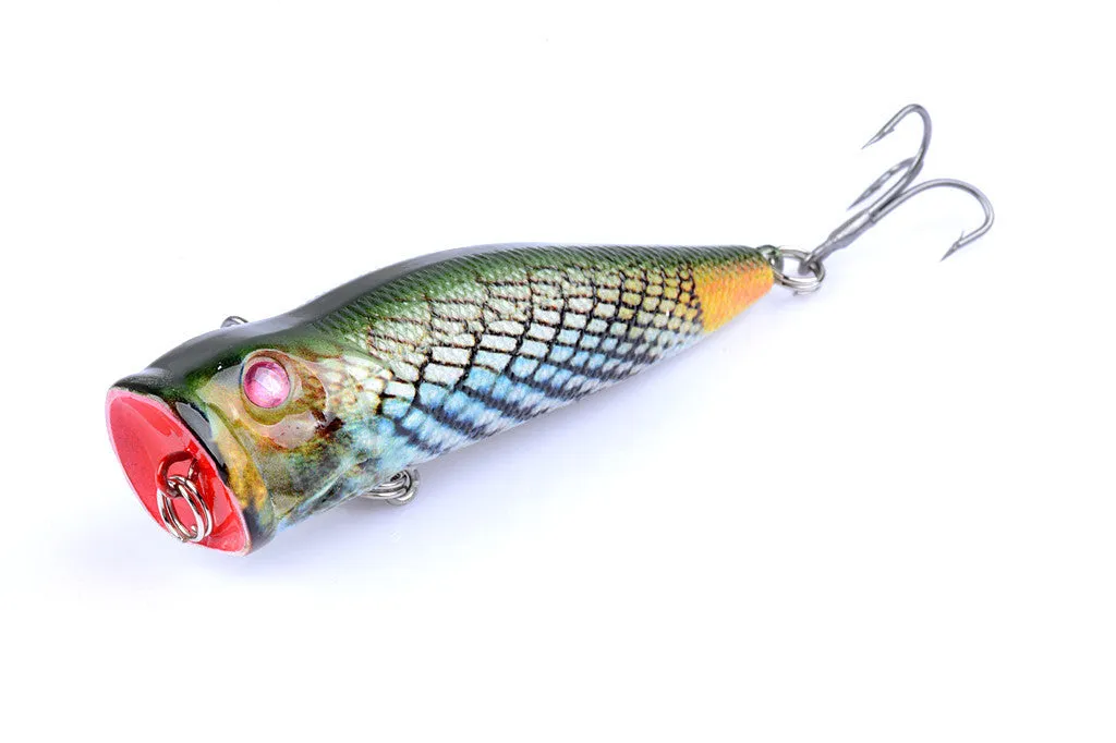 6X 7cm Popper Fishing Lures, 3D Eyes, Sharp Hooks, Durable ABS