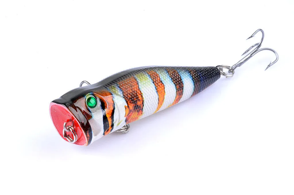 6X 7cm Popper Fishing Lures, 3D Eyes, Sharp Hooks, Durable ABS