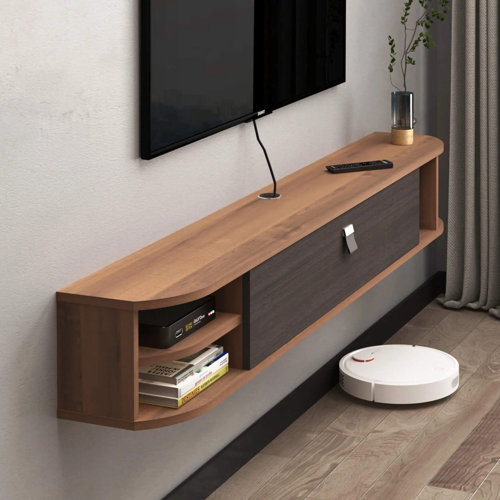 70" Modestia Floating TV Stand, Walnut