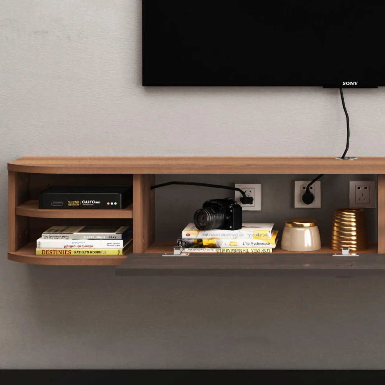 70" Modestia Floating TV Stand, Walnut