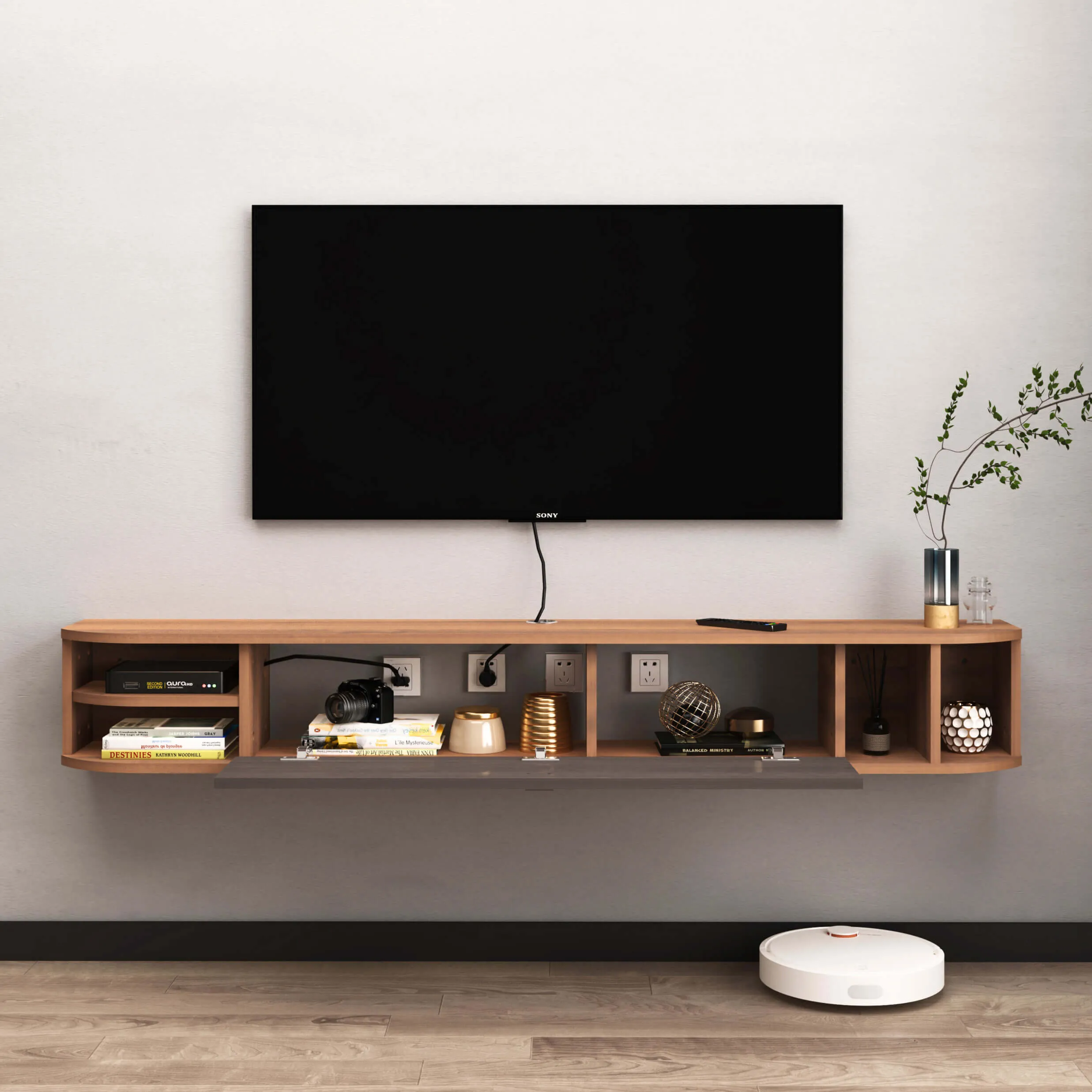 70" Modestia Floating TV Stand, Walnut