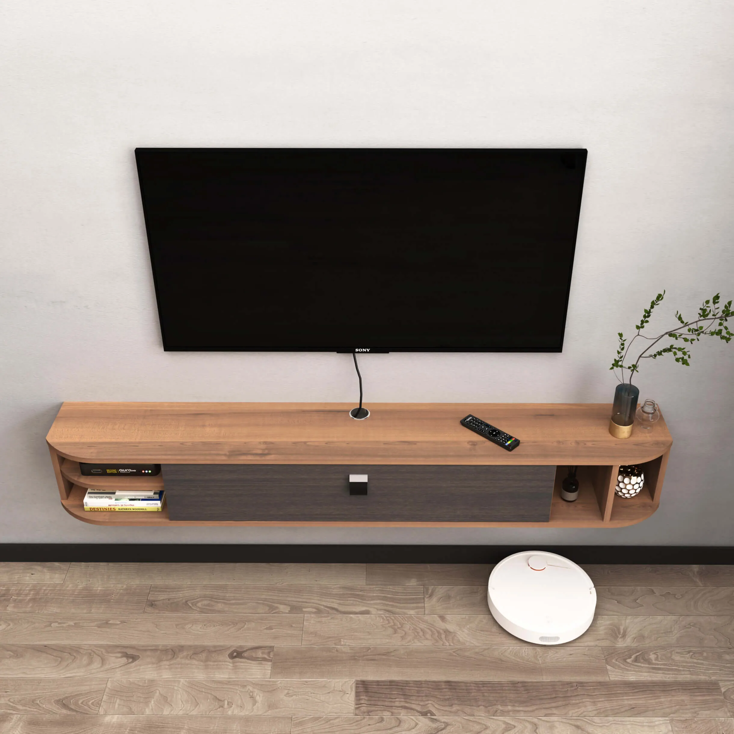 70" Modestia Floating TV Stand, Walnut