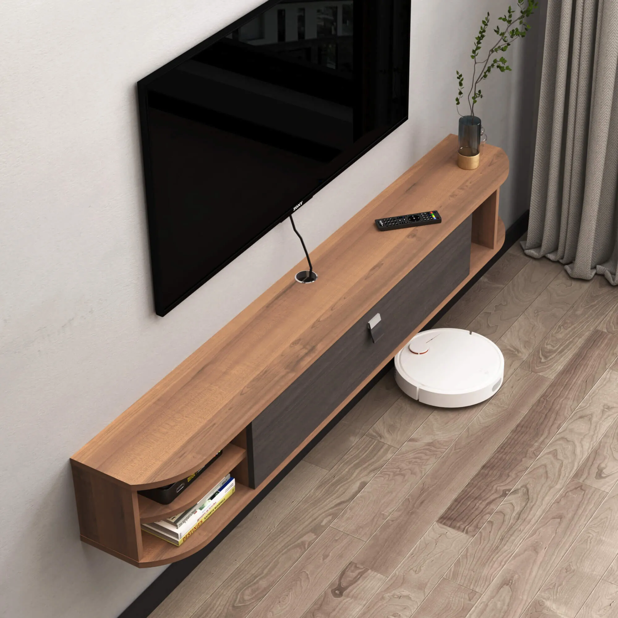 70" Modestia Floating TV Stand, Walnut