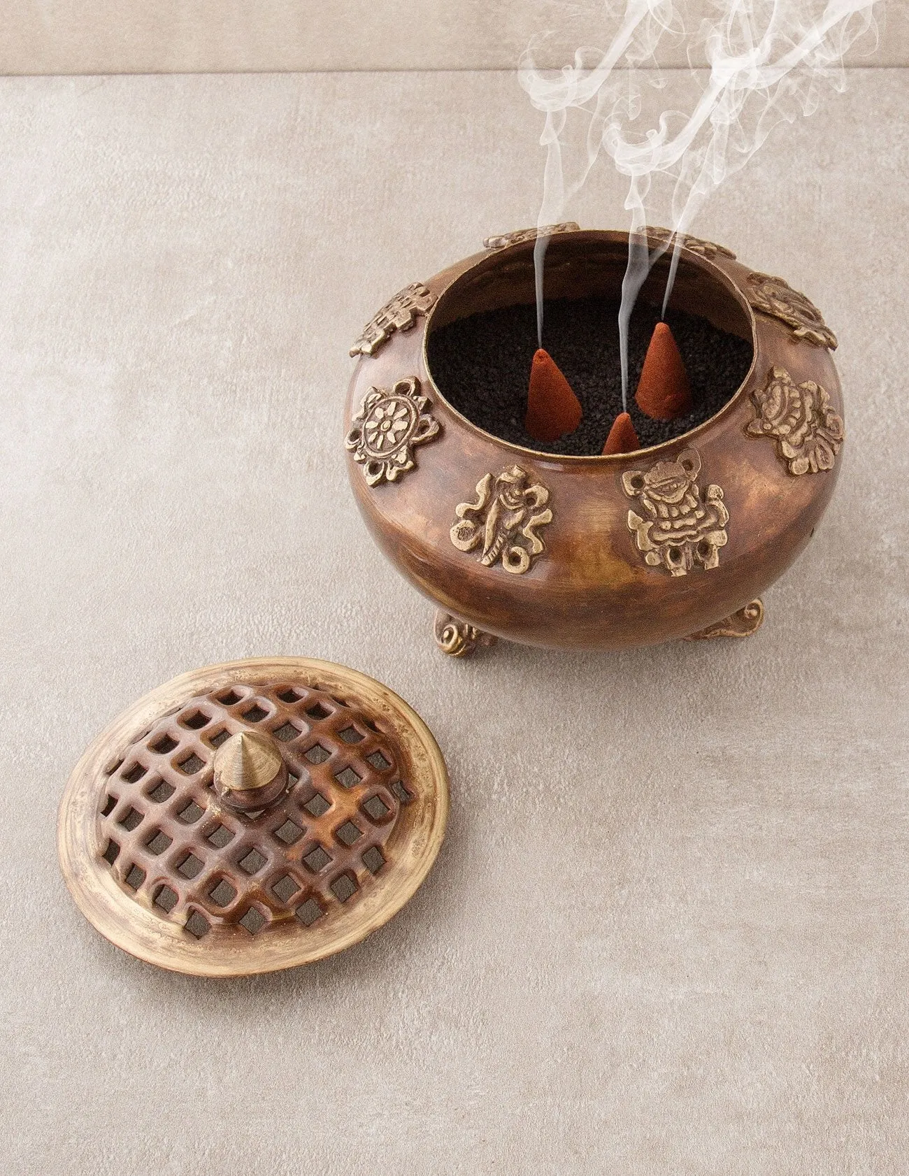 8 Auspicious Symbols Tibetan Incense Burner