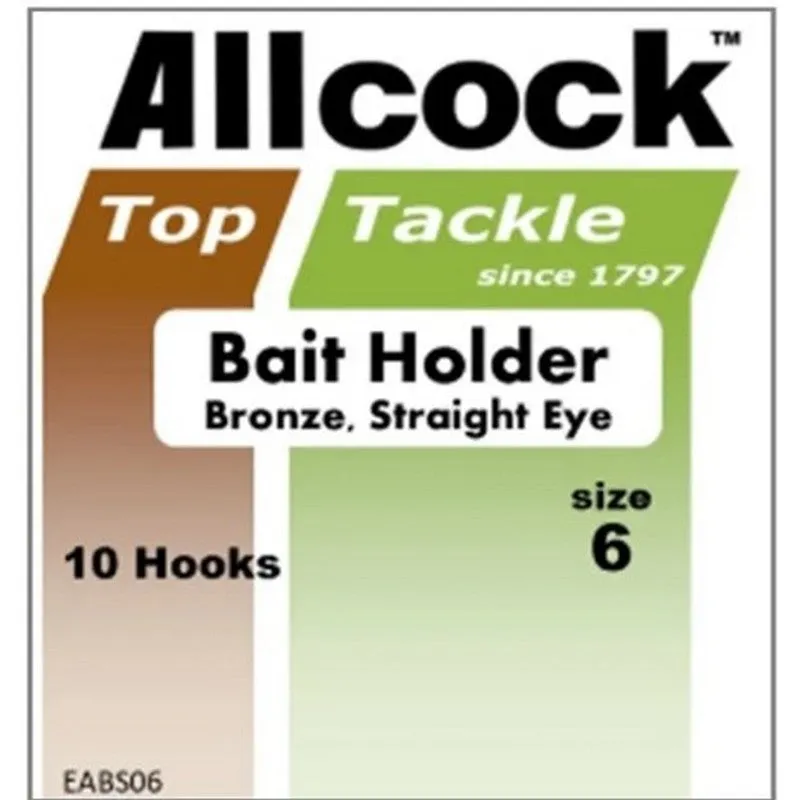 Allcock Bait Holder Bronze Straight Eye Hooks 10pk (3 Sizes Available)