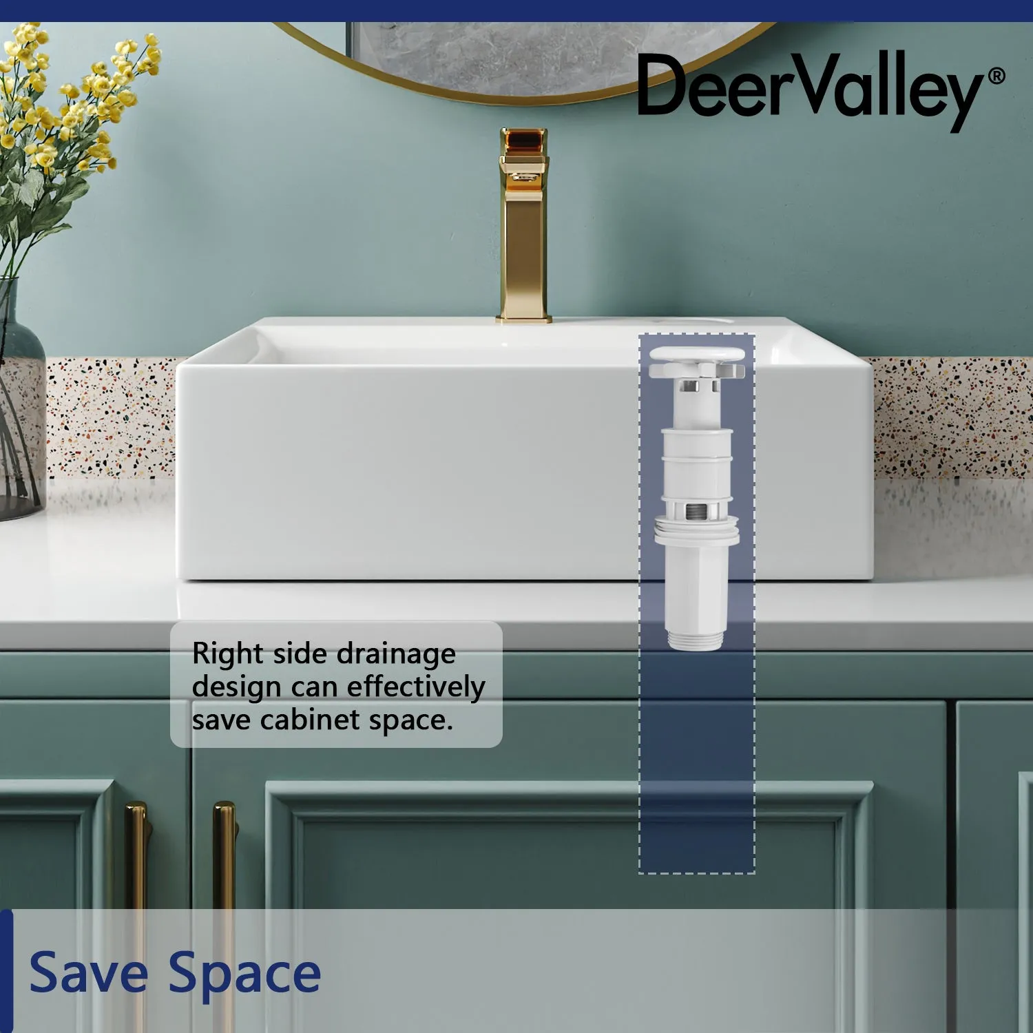 APEX 17" Rectangular Vessel Bathroom Sink, With Hidden Drainage