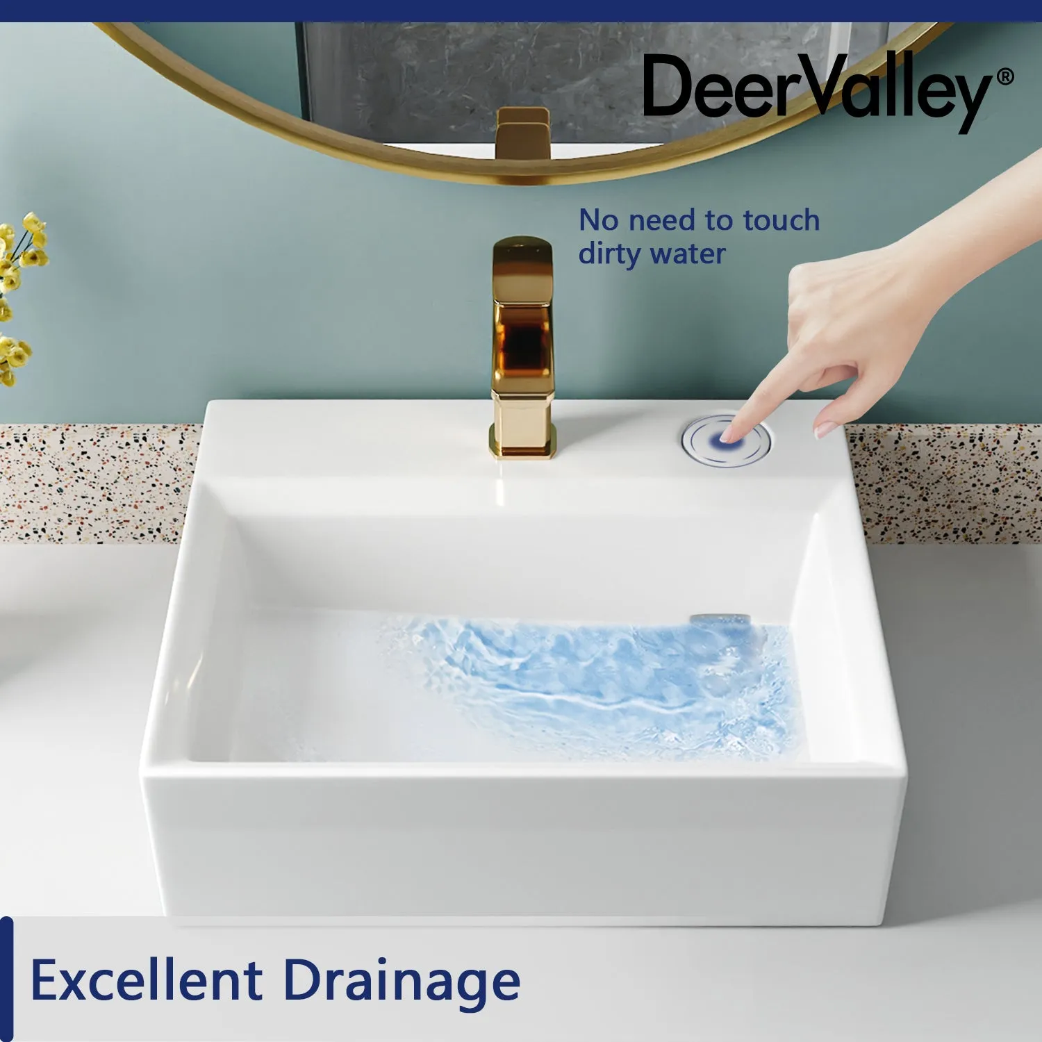 APEX 17" Rectangular Vessel Bathroom Sink, With Hidden Drainage