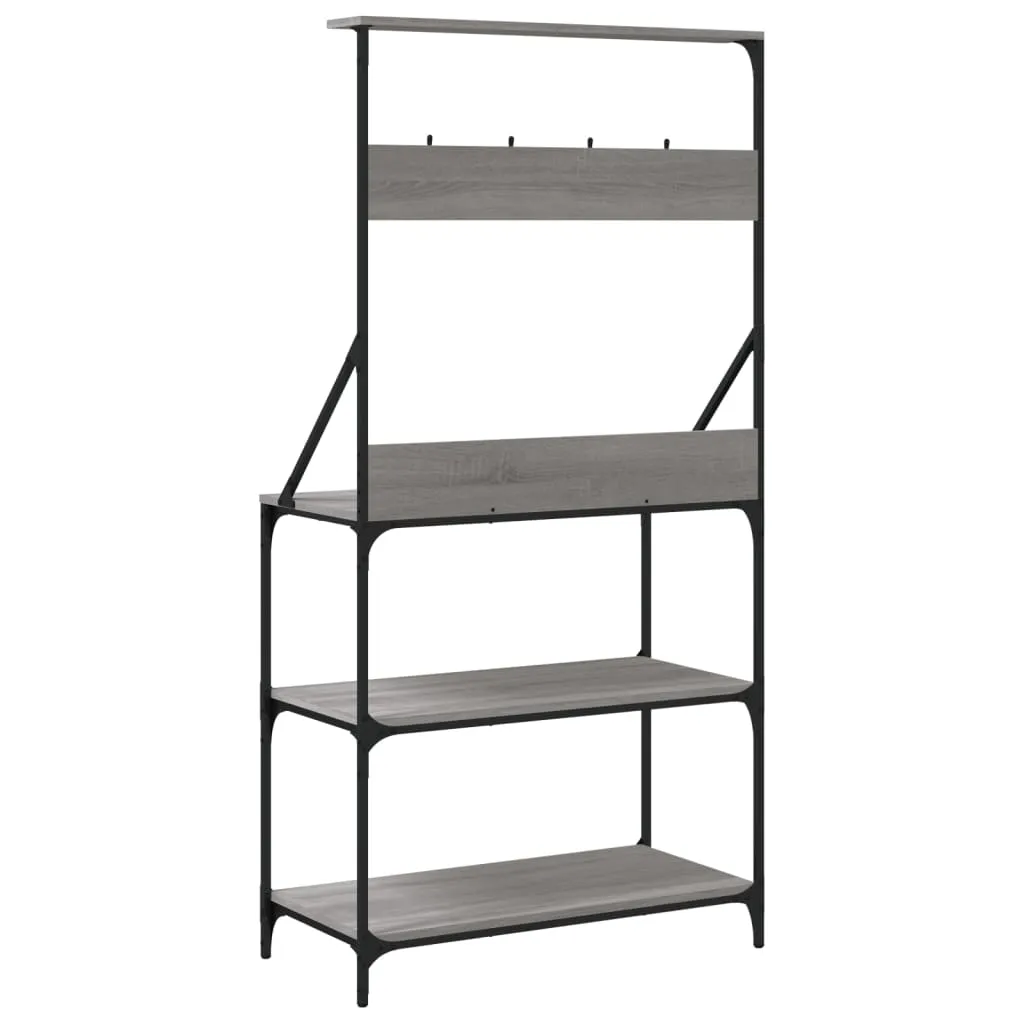 Baker's Rack with Hooks 4-Tier Grey Sonoma Engineered Wood