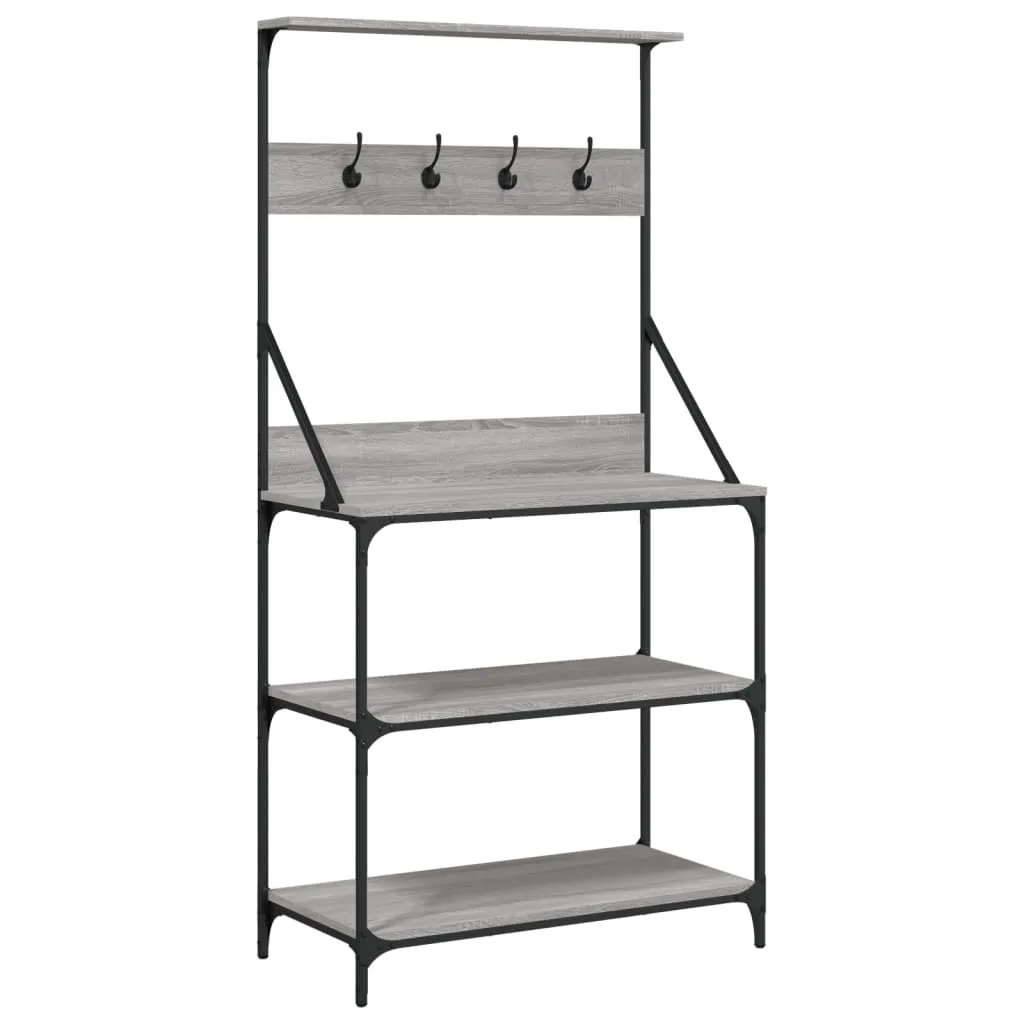 Baker's Rack with Hooks 4-Tier Grey Sonoma Engineered Wood