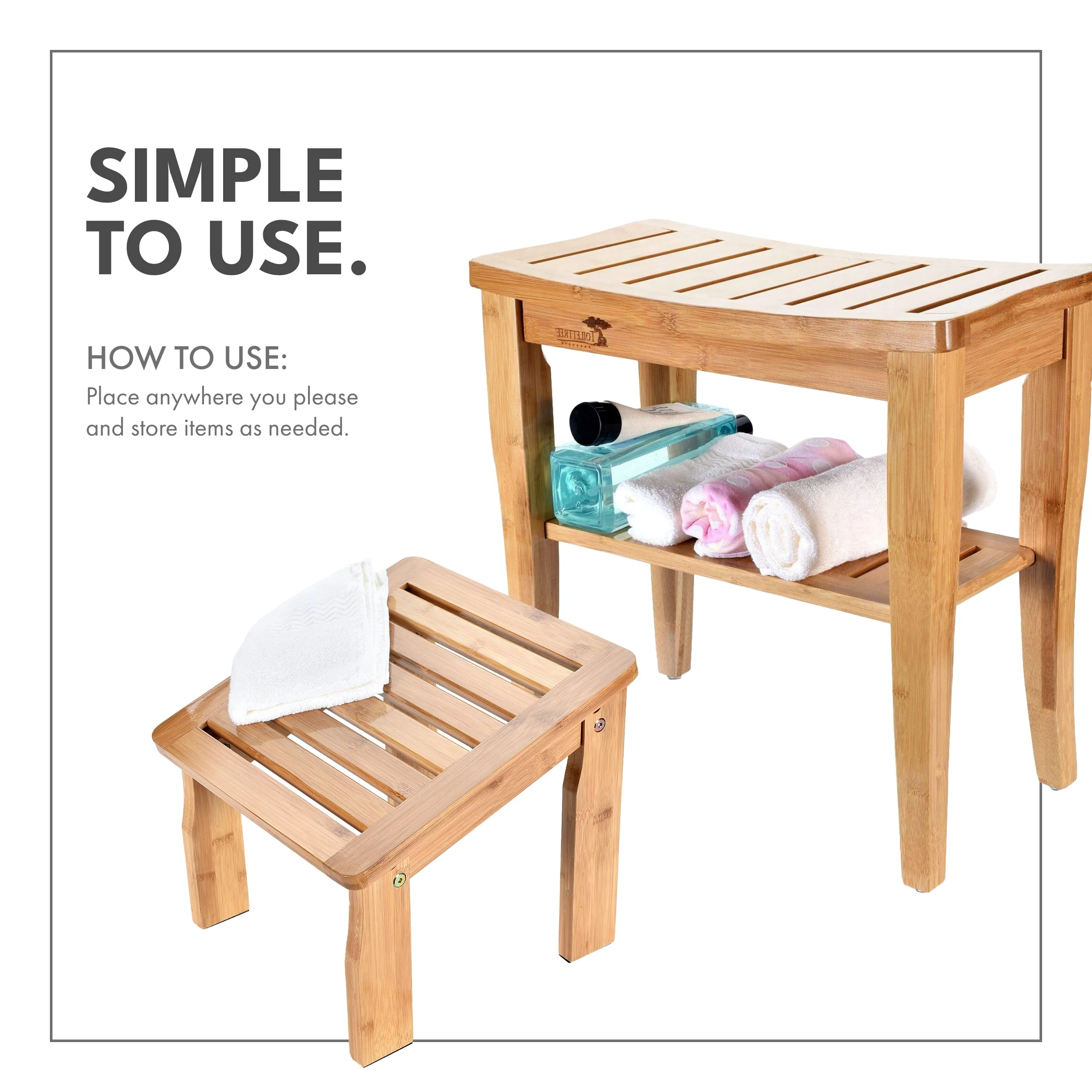 Bamboo Bench with Foot Stool