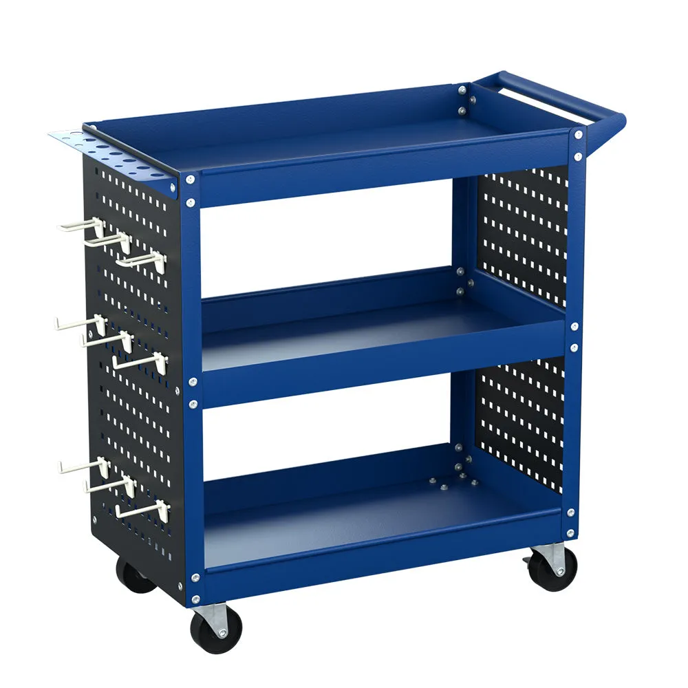 Blue 3-Tier Tool Cart 150kg Capacity with Pegboard – Giantz