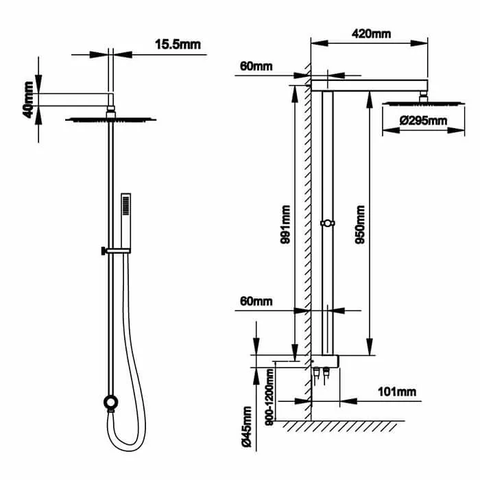 Brass square shower rod modern shower system shower set Homelody