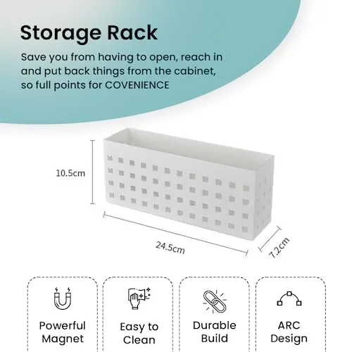 CHESTON Magnetic Storage & Magnetic Hooks for Wall without Drilling - Durable Organizer for Metal Surfaces: Refrigerators, Microwaves, Metal Almirah (Set of 2)