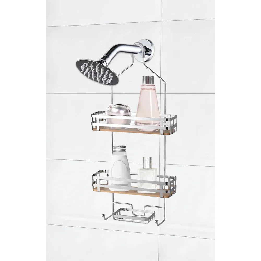 Chrome - Shower Caddy with Bamboo Base