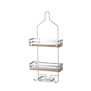 Chrome - Shower Caddy with Bamboo Base