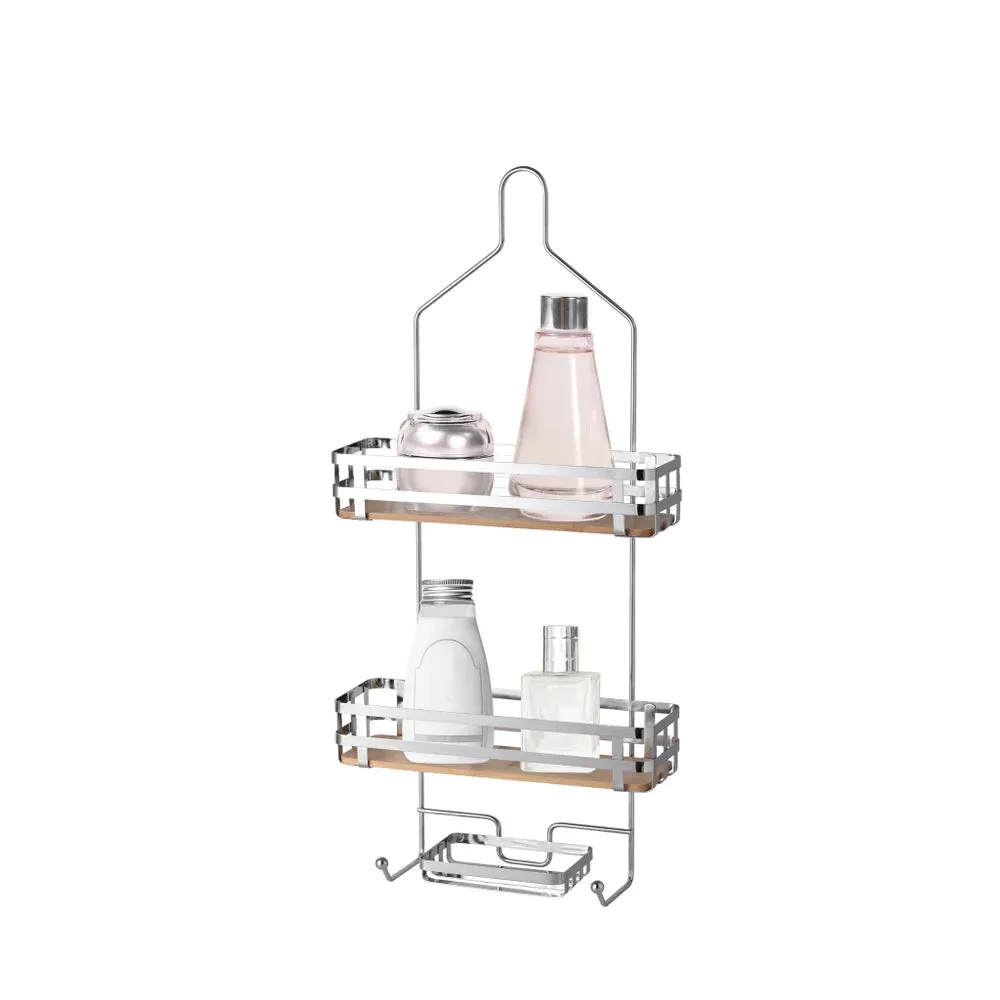 Chrome - Shower Caddy with Bamboo Base