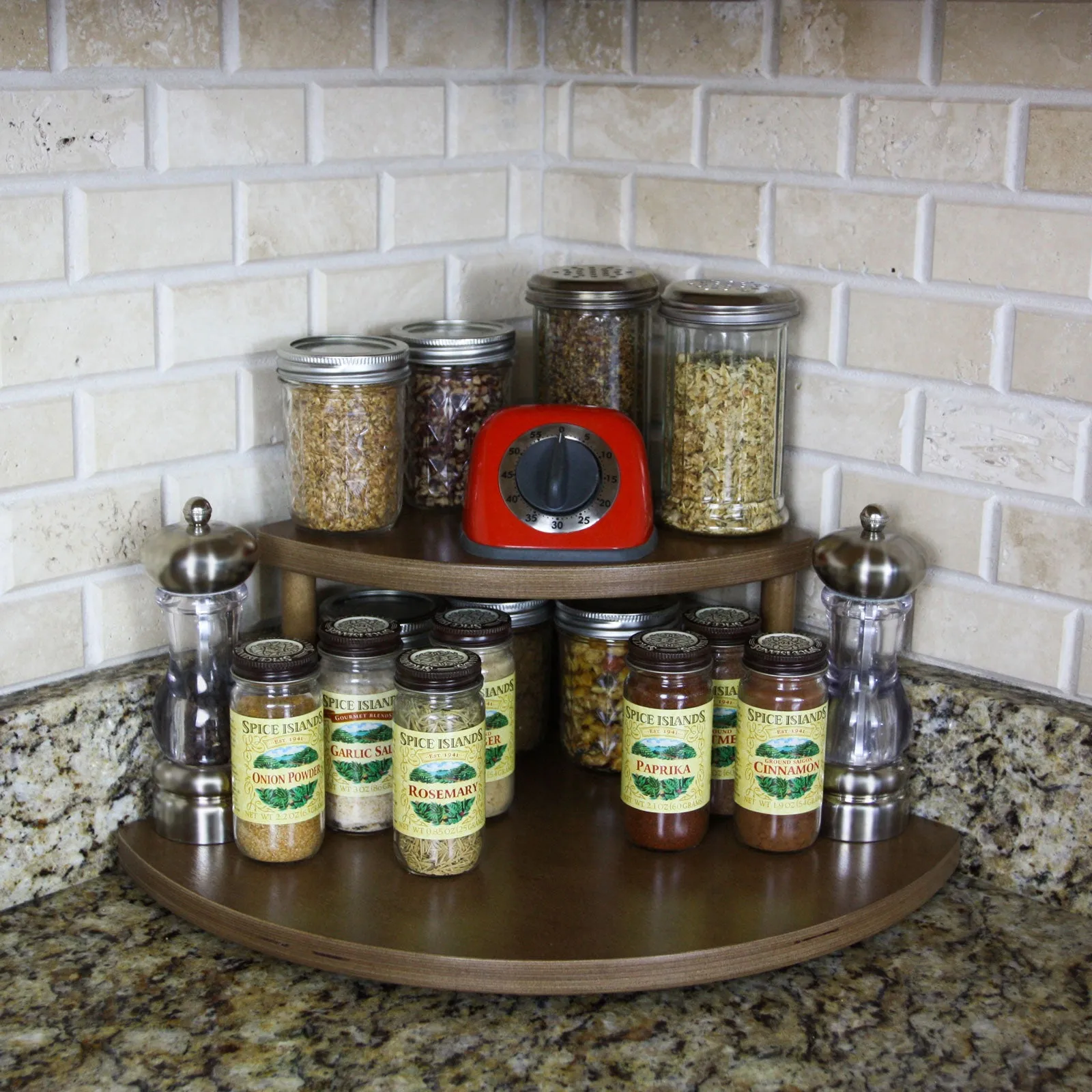 Counter Caddies™ -  7" Tall Stained Corner Shelf - Available In Black And Natural