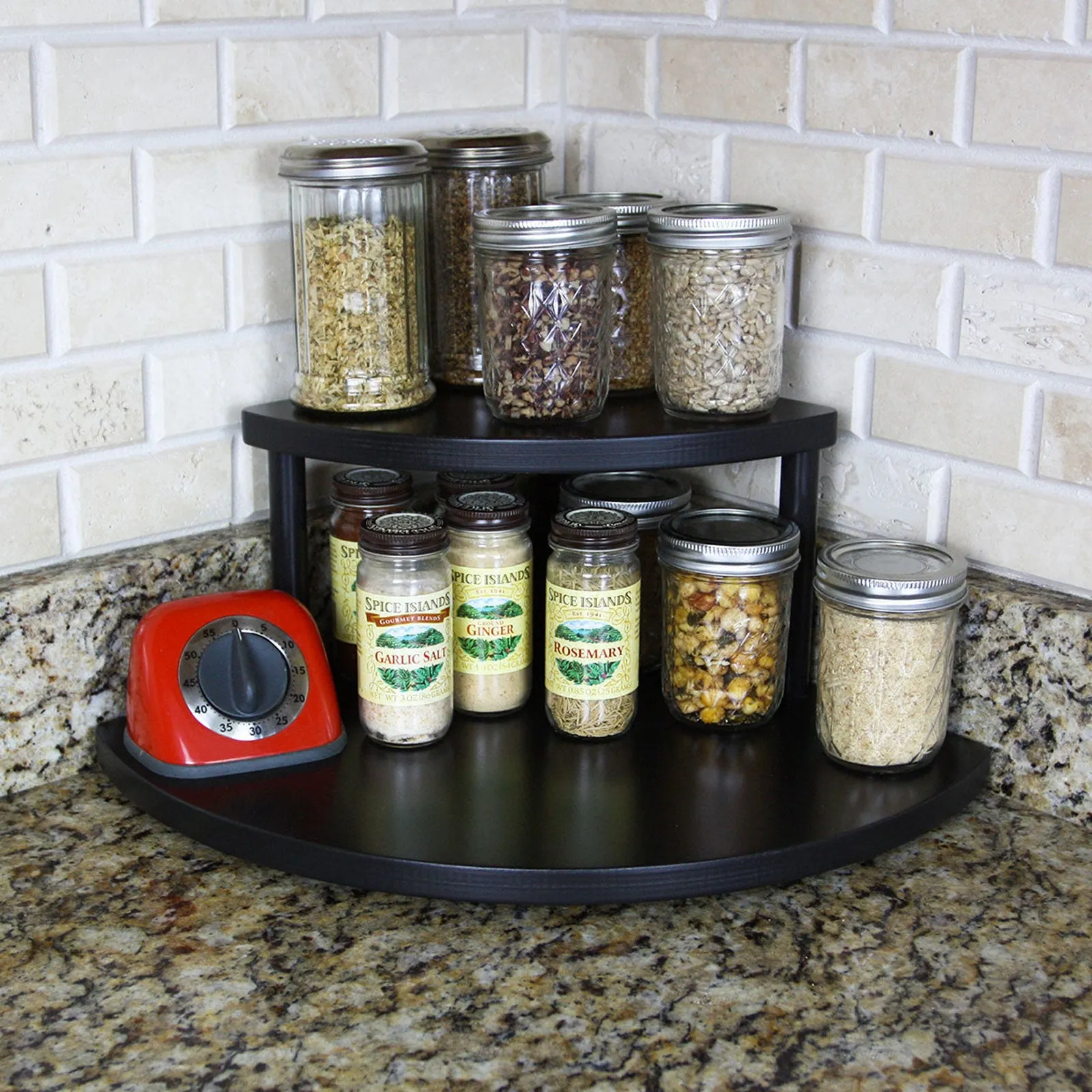 Counter Caddies™ -  7" Tall Stained Corner Shelf - Available In Black And Natural