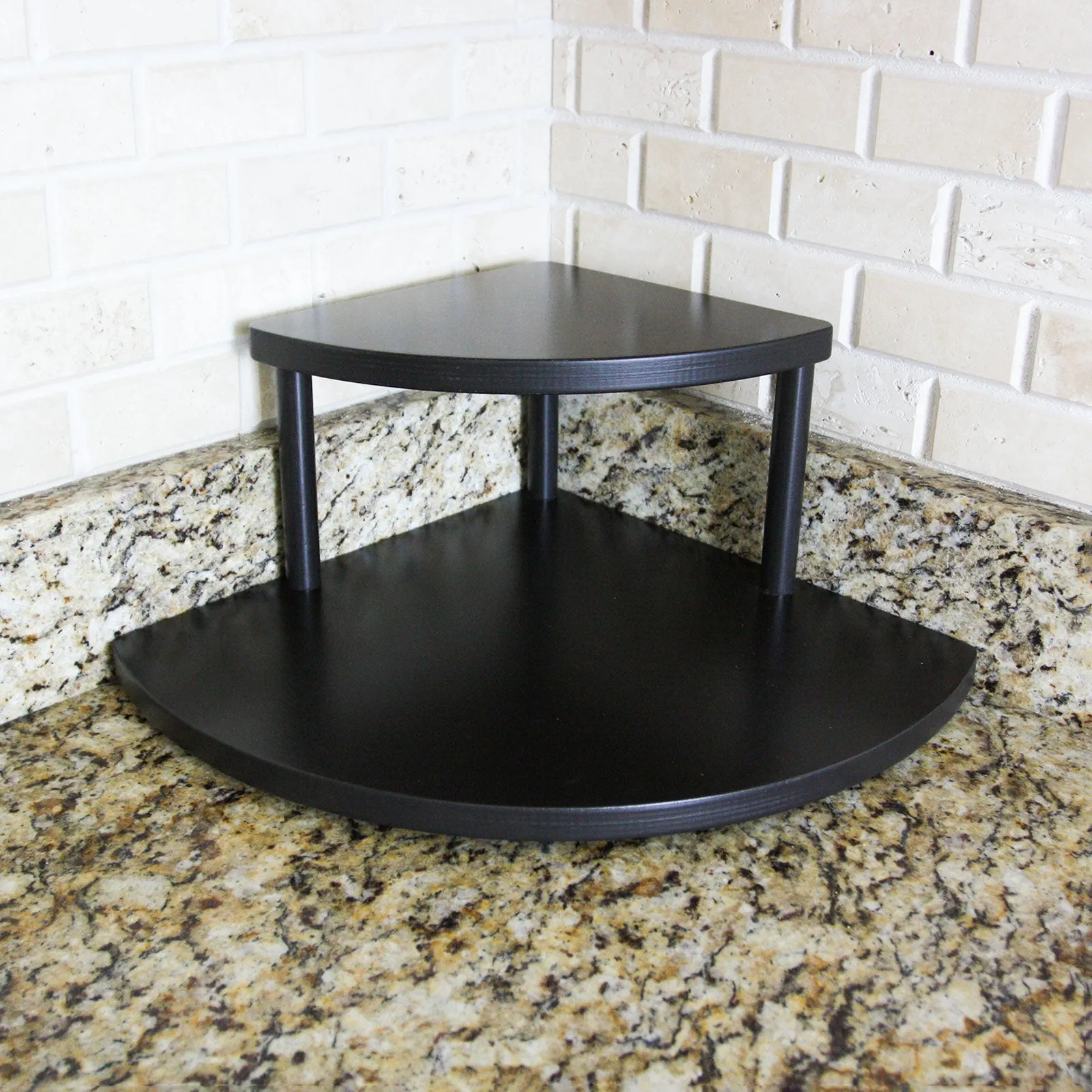 Counter Caddies™ -  7" Tall Stained Corner Shelf - Available In Black And Natural