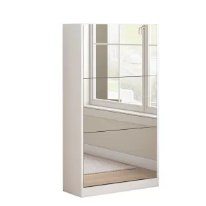 cozy Modern Shoe Storage Organizer Cabinet with Full Length Mirror, Wood Shoe Rack with 5 Flip Drawer for Entryway,White