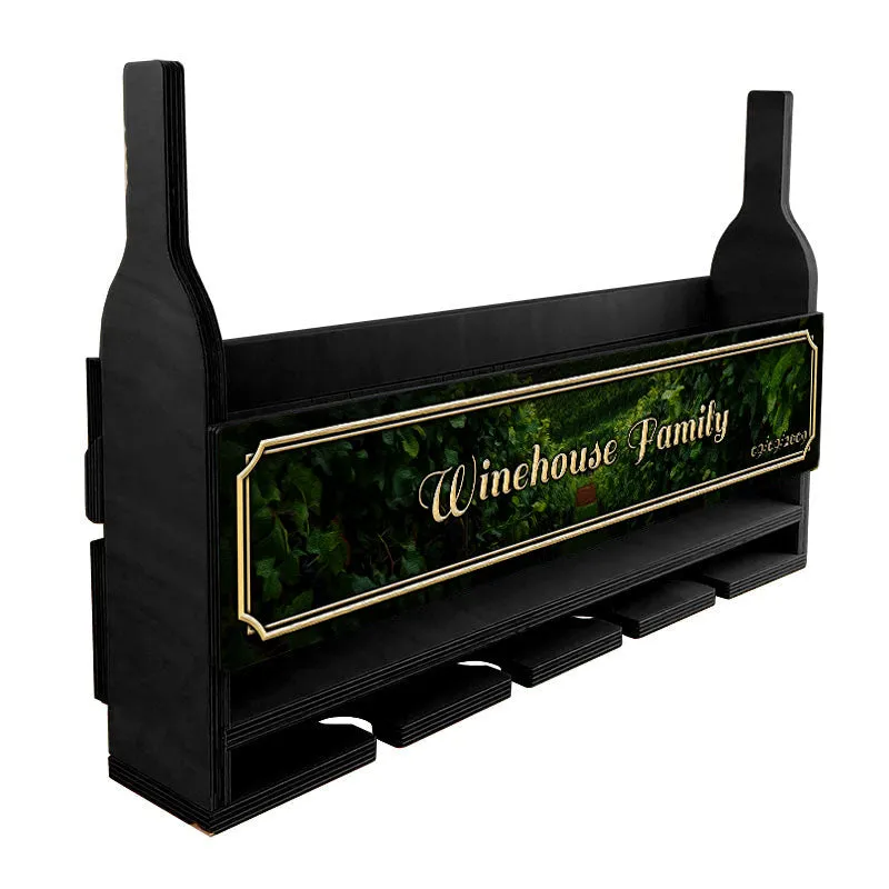 CUSTOMIZABLE Wall Mounted Wine Bottle & Glass Hanging Shelf w/ Painted Vineyard Plaque