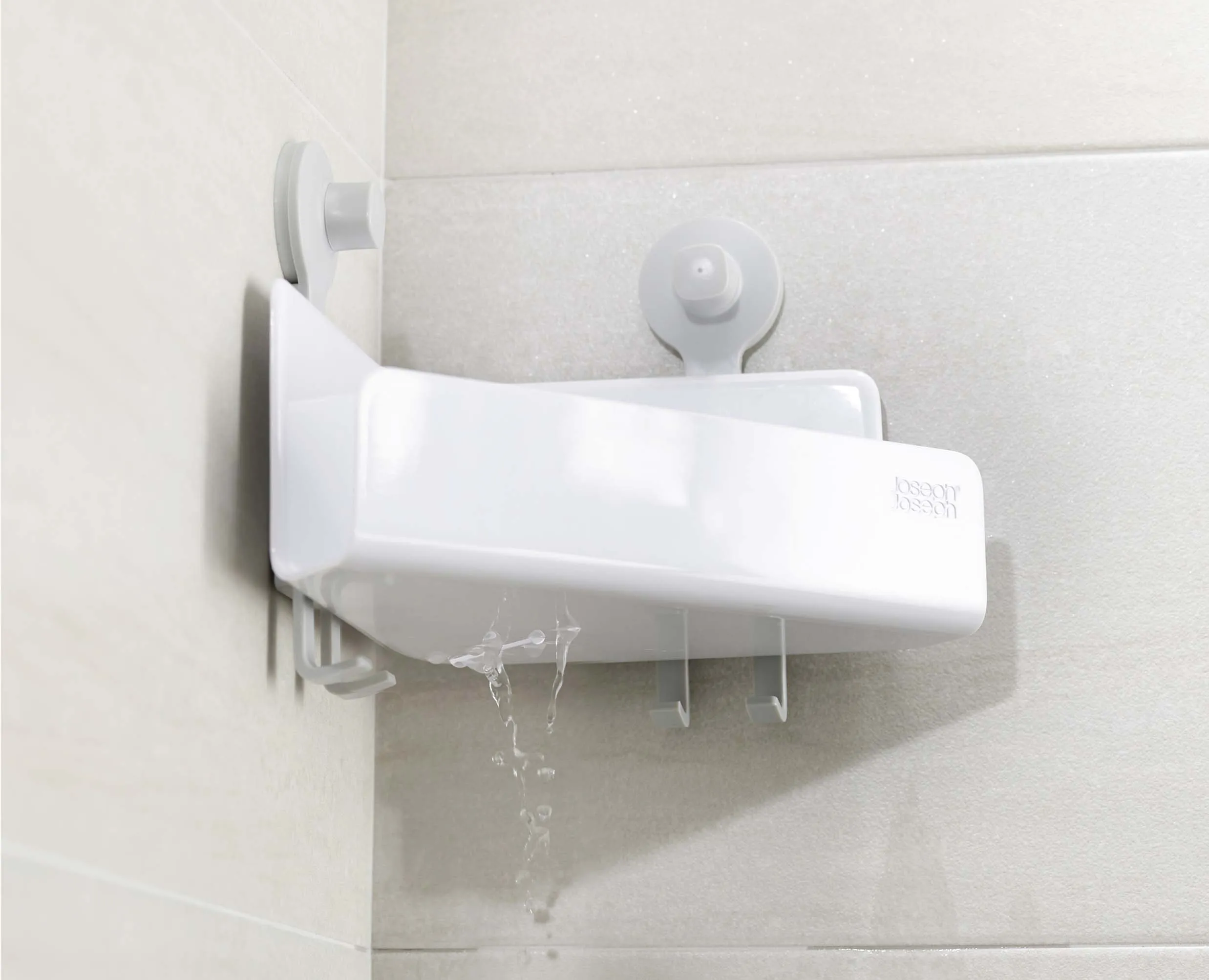 EasyStore™ White Corner Shower Shelf with Removable Mirror