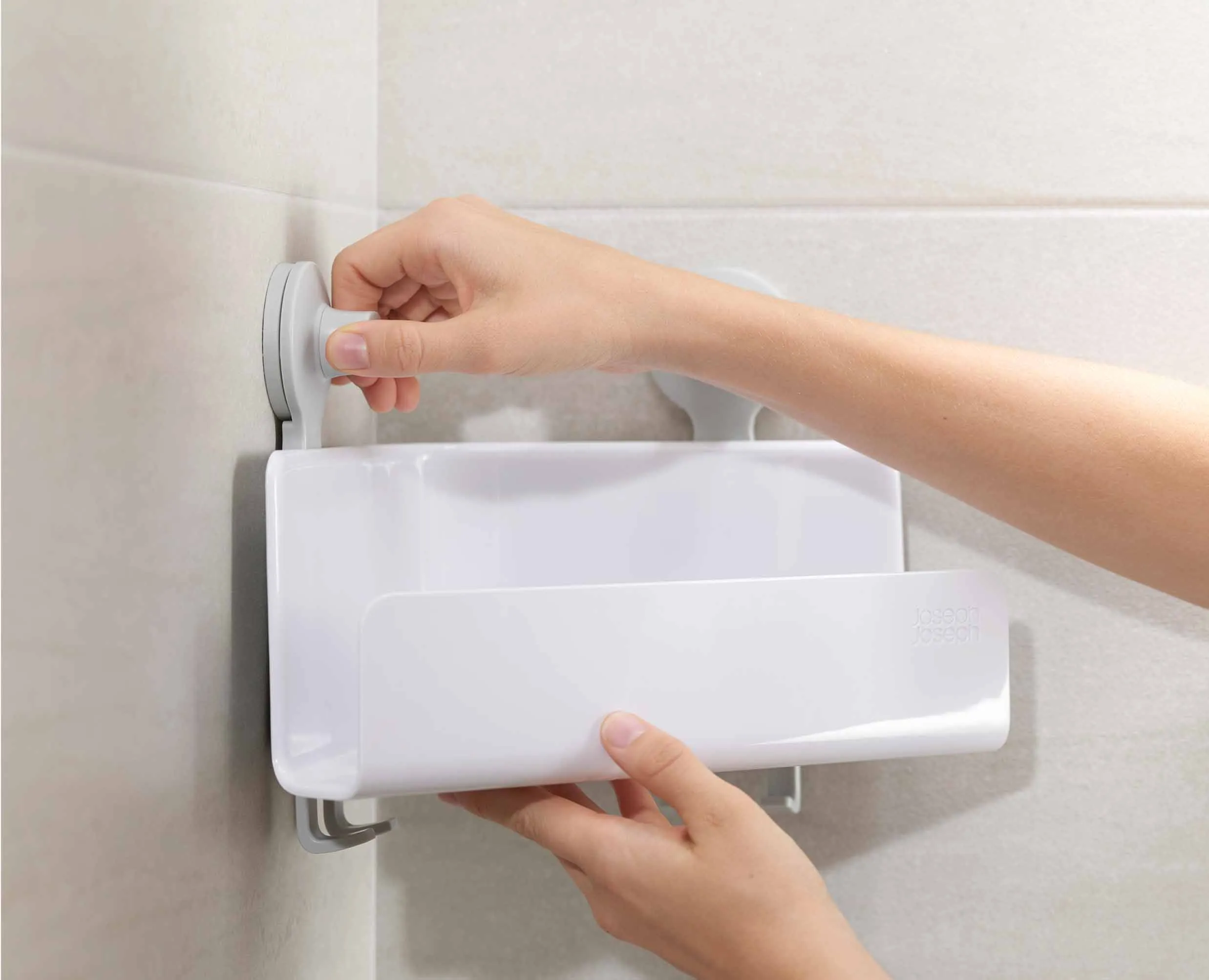 EasyStore™ White Corner Shower Shelf with Removable Mirror