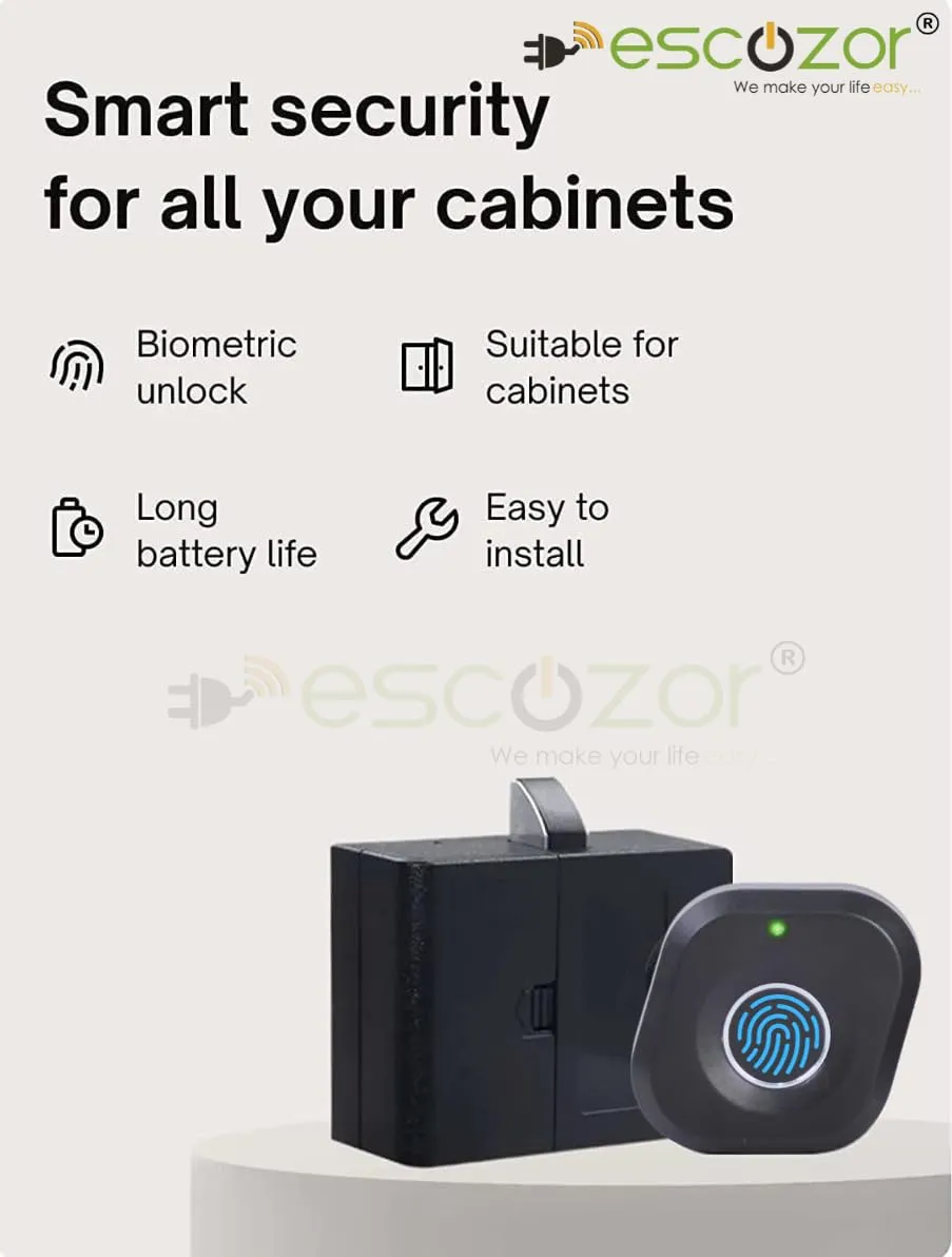 Escozor® DFL01 Fingerprint Drawer Lock, Smart Biometric Cabinet Lock, Safety Electric Fingerprint Lock, Drawer Wardrobe Lock, Furniture Privacy Lock (Upto 10 Fingerprints can be stored)