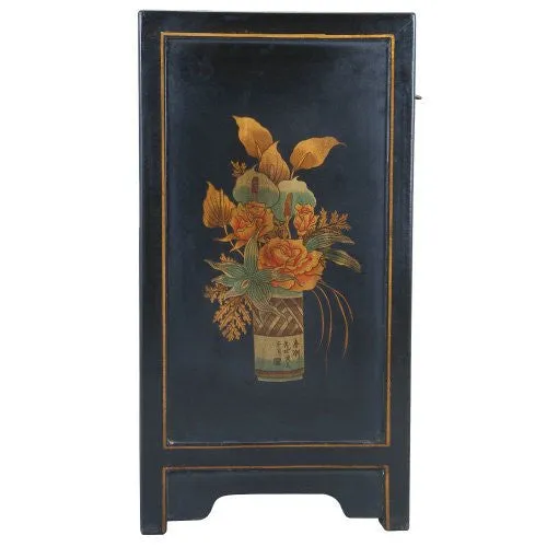 EXP HANDMADE ORIENTAL FURNITURE 27-INCH ANTIQUE STYLE BLACK END TABLE WITH NATURE MOTIFS