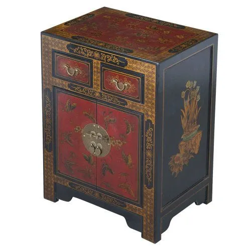 EXP HANDMADE ORIENTAL FURNITURE 27-INCH ANTIQUE STYLE BLACK END TABLE WITH NATURE MOTIFS