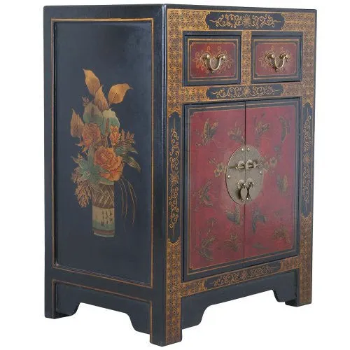 EXP HANDMADE ORIENTAL FURNITURE 27-INCH ANTIQUE STYLE BLACK END TABLE WITH NATURE MOTIFS