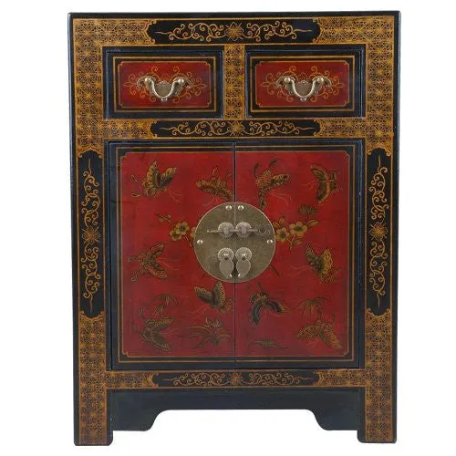 EXP HANDMADE ORIENTAL FURNITURE 27-INCH ANTIQUE STYLE BLACK END TABLE WITH NATURE MOTIFS