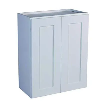 Full Height Door White Double Shaker 1-1/4" Overlay Wall Cabinet - Double Door 24", 27", 30", 33" & 36" Wide